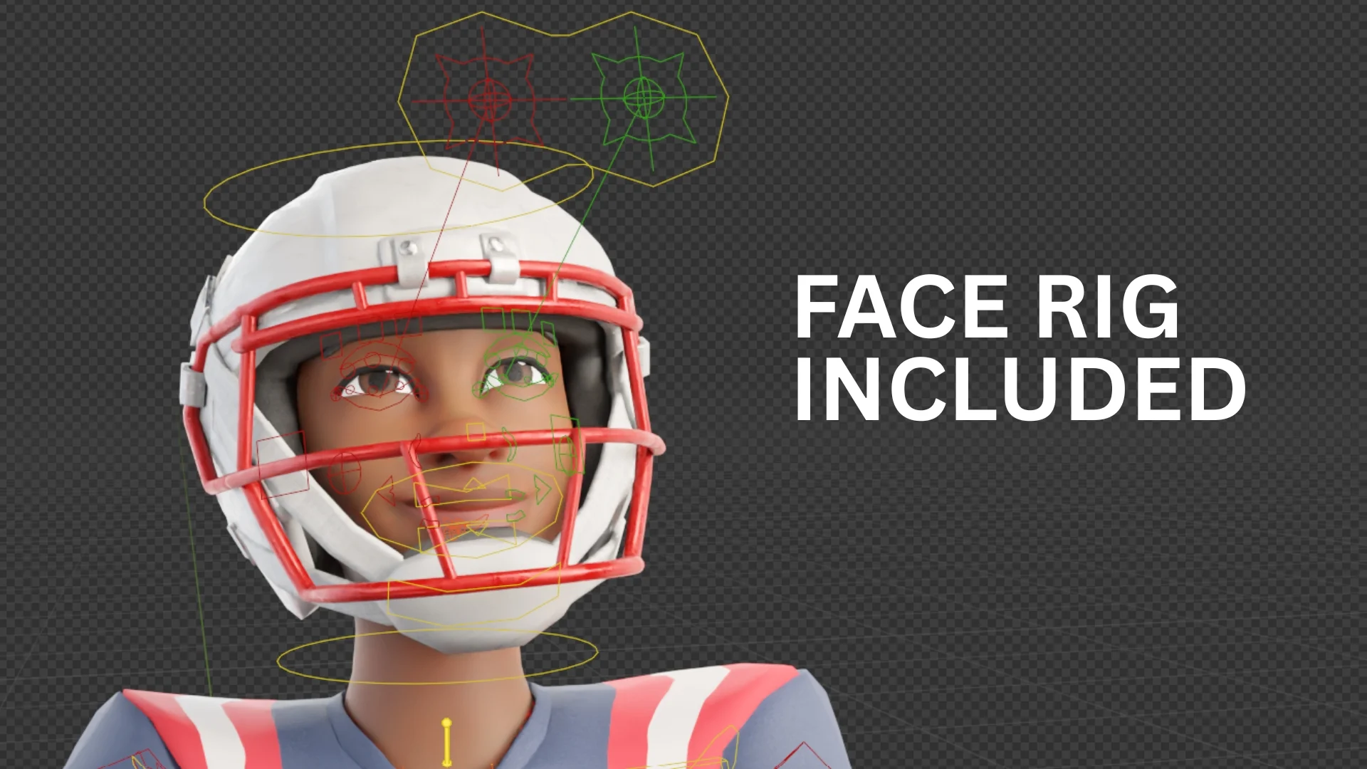 Cartoon NFL Sport Player - Rigged 3D Character in Blender with face rig